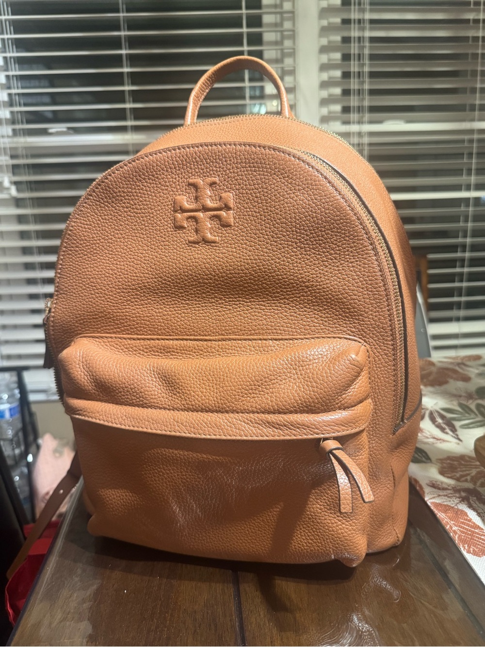 Tory Burch Cognac Pebbled Leather backpack